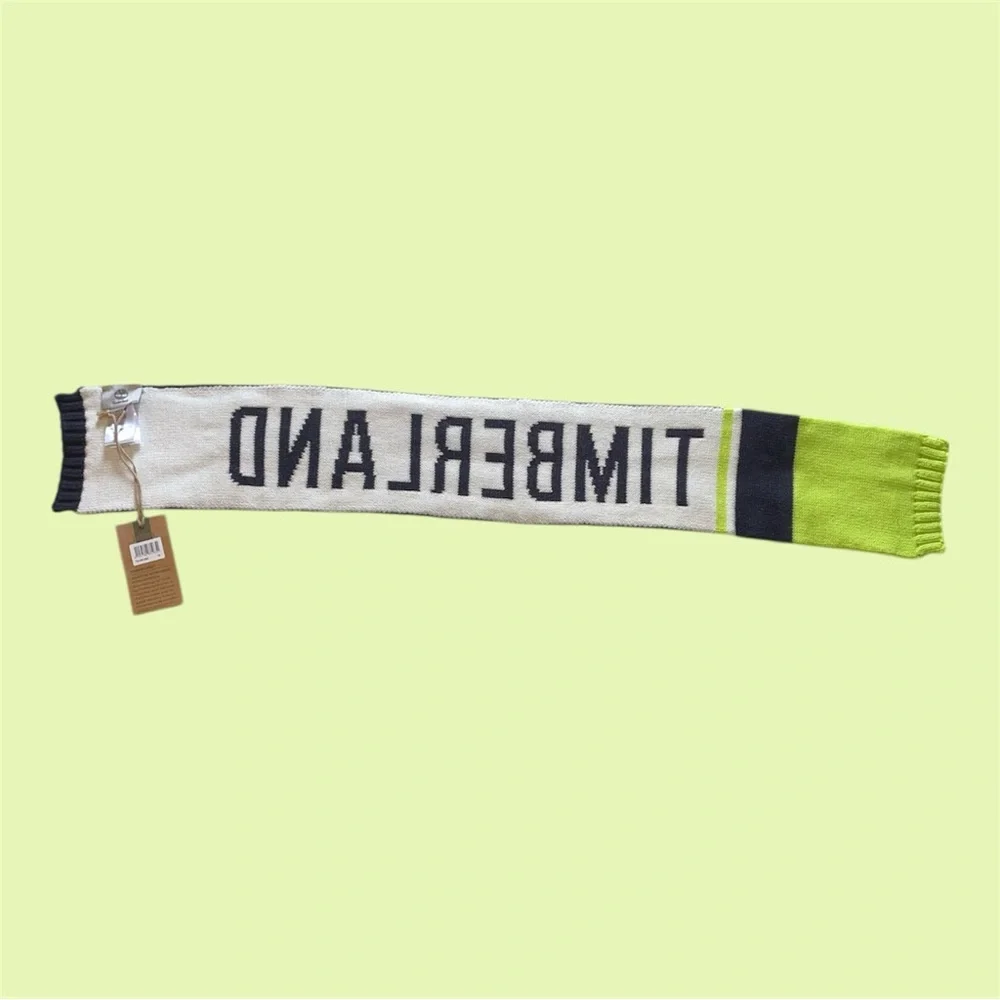 Timberland Kids Navy and Lime Logo Knit Scarf